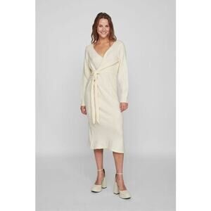 Cream Wrap Midi Dress Plus Size 22 Long Sleeve Soft Knit Tie Waist